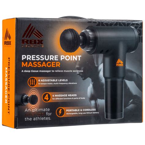 99 Count) About this item Percussion massage relieves muscle tension, pain, stiffness Promotes the circulation of blood for rapid healing 4 adjustable speeds for your ultimate comfort level Includes 3 Sets of detachable and interchangeable heads for different functions & parts of the body for relief Additional Details Small Business. . Rbx pressure point massager